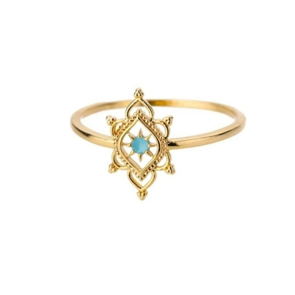 NEW Women's Blue Hexagon Star Flower Gold-Plated Band Ring Size‎ 7 - Picture 8 of 8